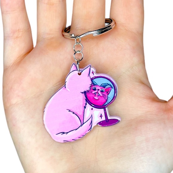 Pink Witch Cat Keychain - Picture 1 of 2